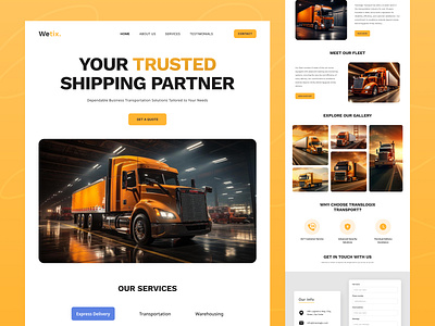 Truck Logistics Landing page UIUX clean digitaldesign landingpage logistics logisticsdesign minimal modern orange transportation truckingindustry trucklogistics ui uiux userinterface ux webdesign website yellow