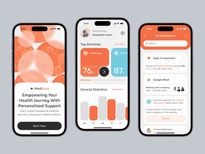 Medical Application app application appointment chart clean doctor health healthcare ios login medical notifications orange schedule sign in sign up ui ux