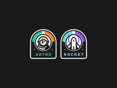 Astro & Rocket astro astronaut badge branding design explore future graphic design icon icon set illustration logo nasa pin rocket space spacex sticker travel vector