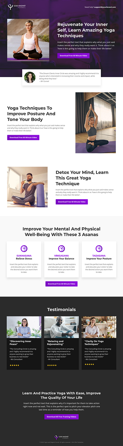 Yoga Lead Magnet Funnel Template for GoHighLevel agency template design funnel design funnel template funnel theme ghl ghl template gohighlevel illustration ui yoga yoga lead magnet funnel