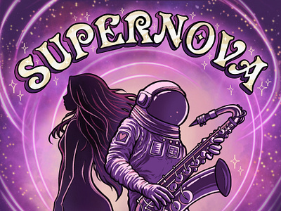 Supernova - cover art album art astronaut branding celestial cover art illustration music new single procreate purple saxophone space spaceman supernova
