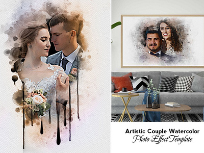 Artistic Couple Watercolor Effect branding design effect illustration ink art modern photo effect photoshop photoshop action ui