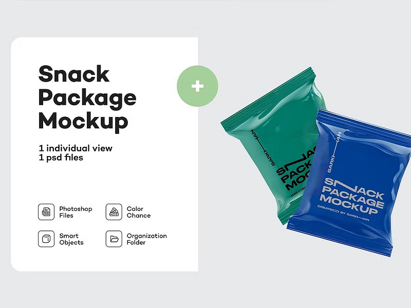 Two Glossy Snack Packages Mockup designs, themes, templates and