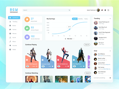 Entertainment Dashboard admin books dashboard entertainment figma games movies ui ux ux design