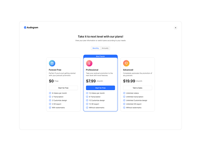 Subscription Plans 24designstudio audio podcast app minimal pricing plans subscription plans ui ux visuals webapp