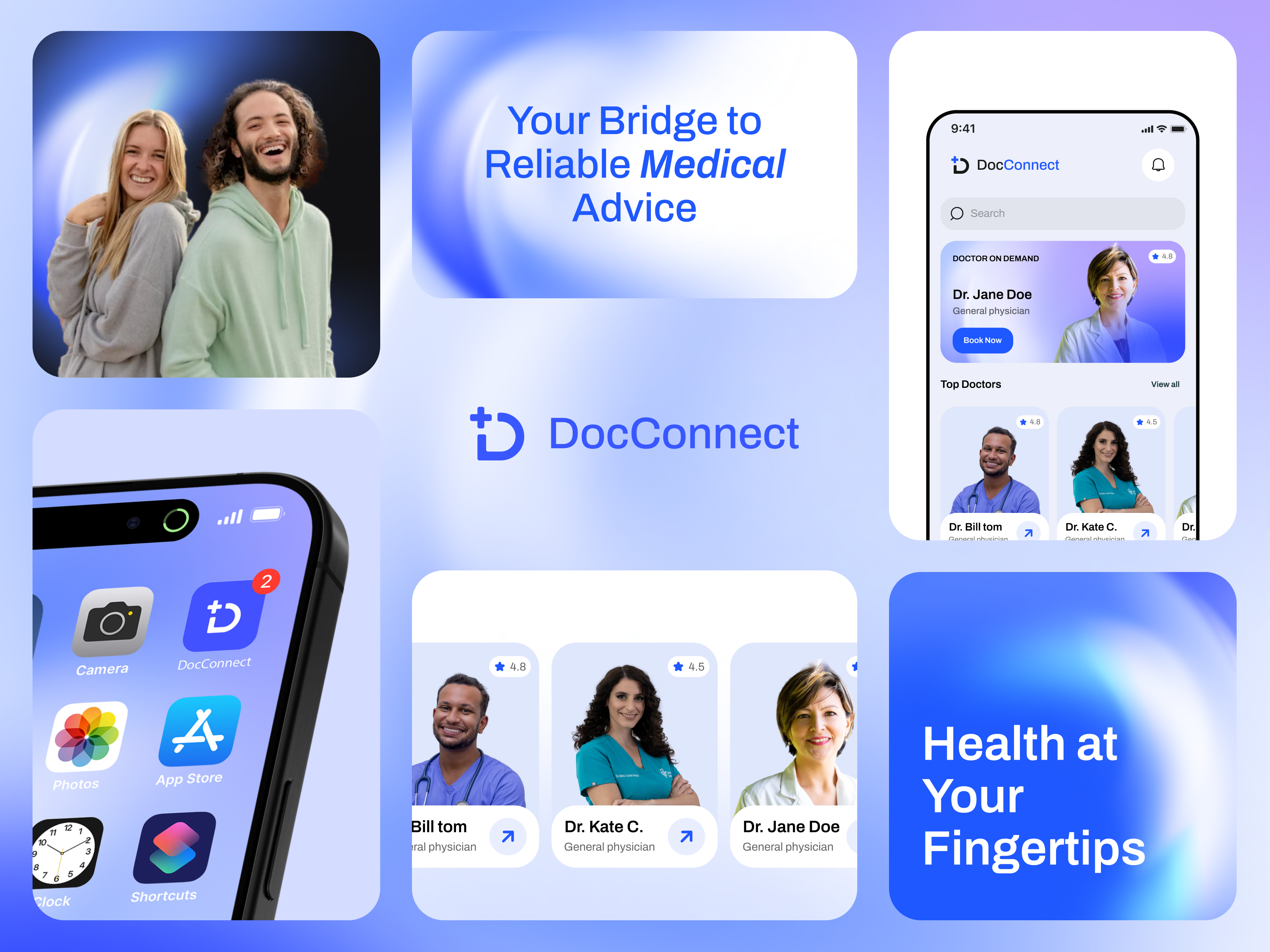 DocConnect - Mobile app Branding blue brand branding doctor health logo mobile ui