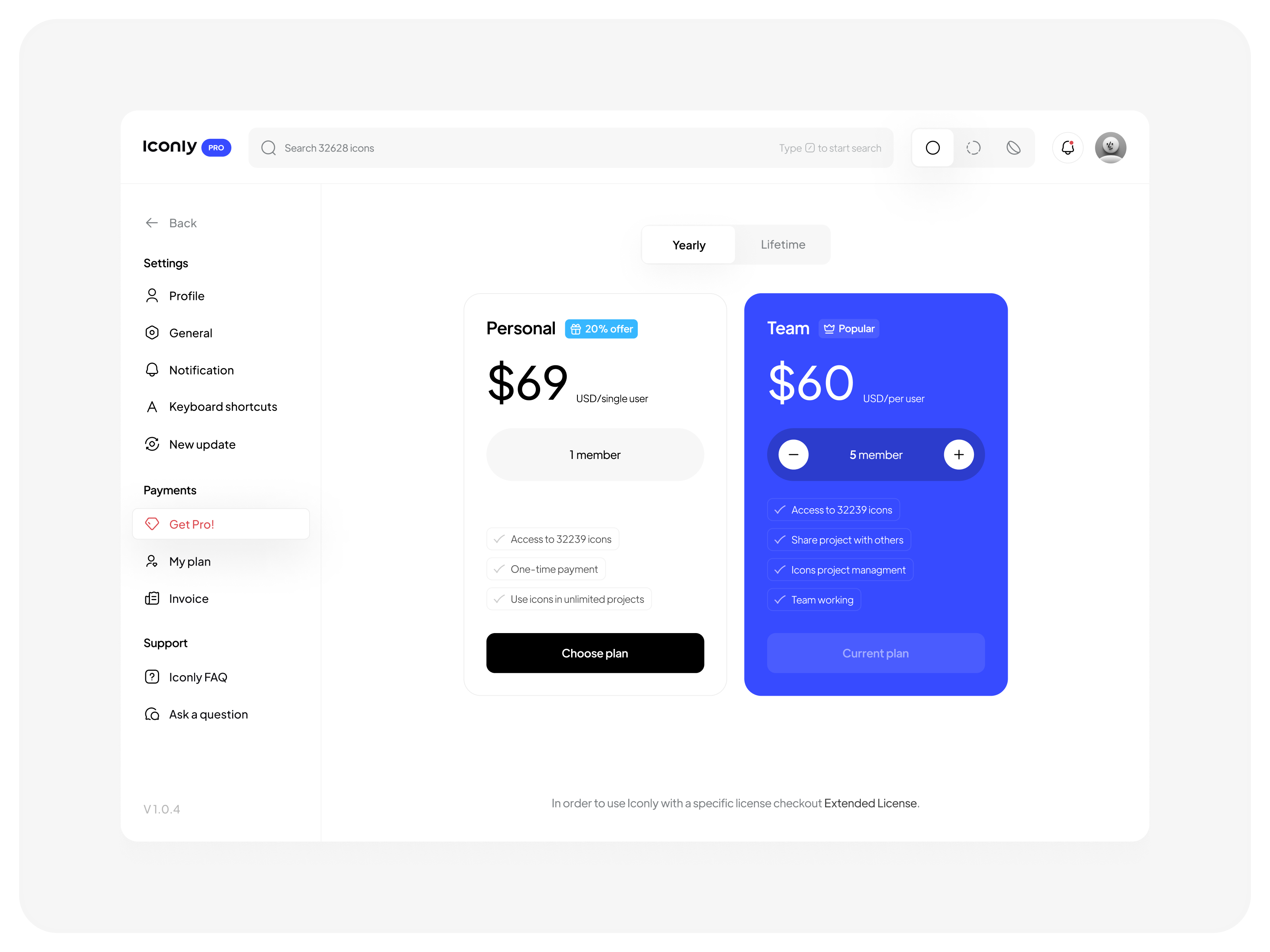 Example of Iconly — Pricing page 🤑