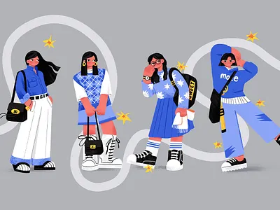 Fashion Girls Flat Illustration Series design digital art drawing fashion flat illustration illustration photoshop draw procreat