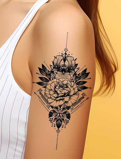 Carnation and Iris Tattoo - Birth Flower Tattoo graphic design ornamental tattoo