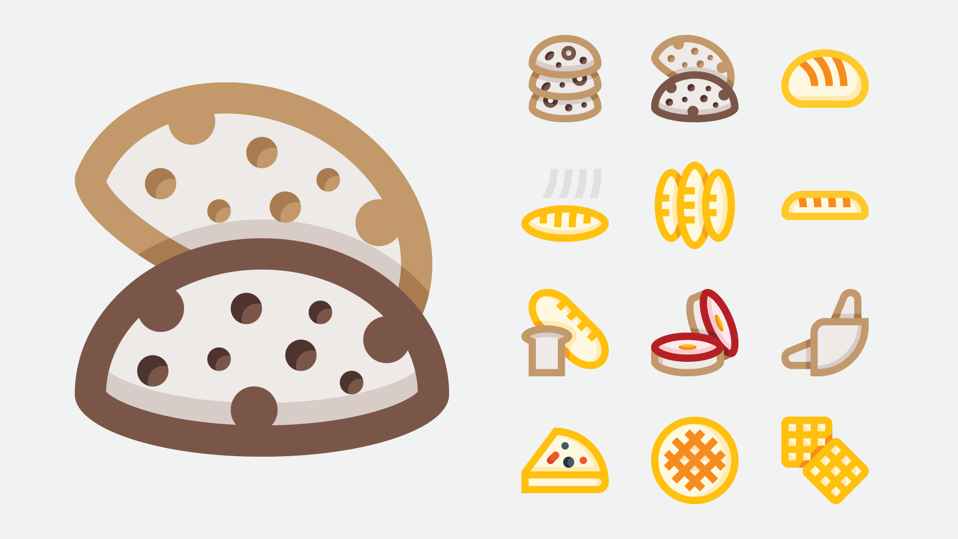 Bakery / Basicons baguette bakery biscotti bread chocolate cookies confectionery cookies croissant food hot bread icons italian cuisine loaf pastry pie sandwich slice ui vector waffle
