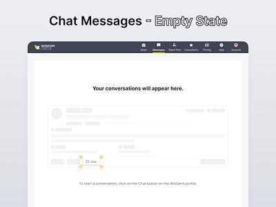 Recruiter Chat UI: Delightful Empty State - Engages Users blank blank state card chat chat design chatbot conversation dashboard design system empty empty state figma illustration inbox message messages messenger modal ui ux