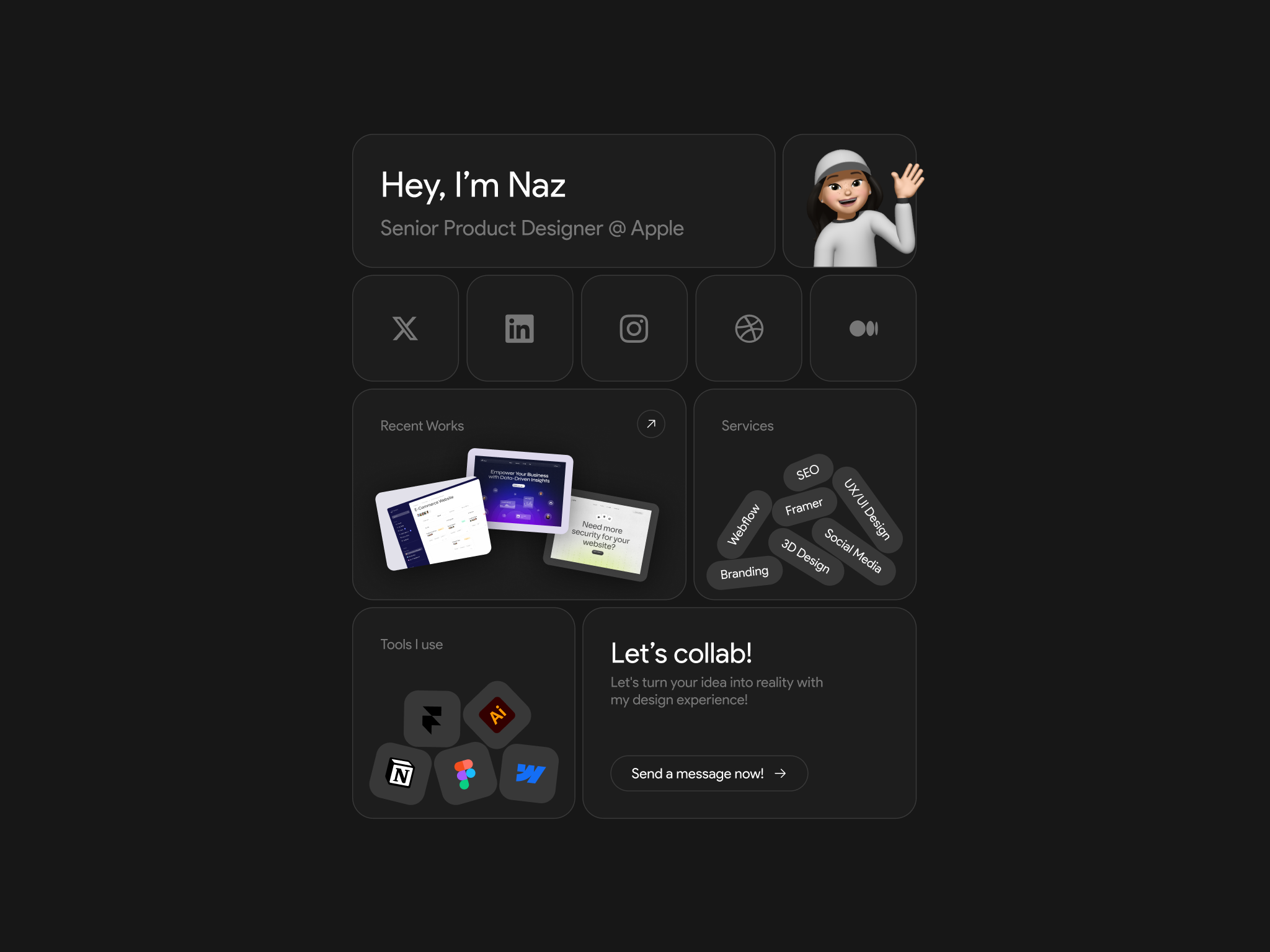 Concept: Bento Portfolio bento black box dark design illustration minimal personal portfolio ui website