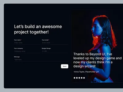 Contact form UI beyond ui contact contact form contact form ui contact section contact section ui contact ui contact us dark mode design system figma free ui kit get in touch ui website contact