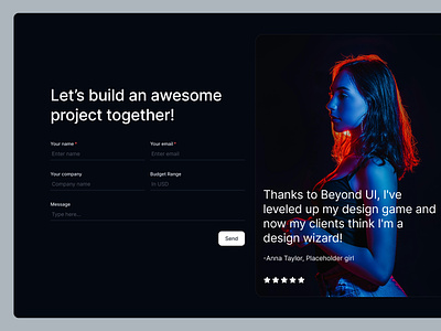 Contact form UI beyond ui contact contact form contact form ui contact section contact section ui contact ui contact us dark mode design system figma free ui kit get in touch ui website contact