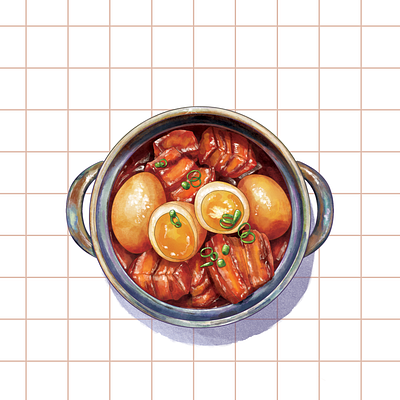 Braised pork and eggs art study digital watercolor food illustration illustration watercolor art