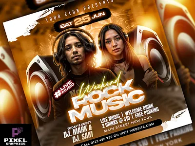 Weekend Music Party Flyer celebration club flyer design dj flyer event flyer graphic design photoshop psd flyer weekend music party flyer