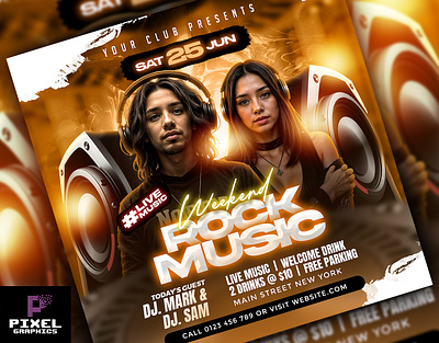 Weekend Music Party Flyer celebration club flyer design dj flyer event flyer graphic design photoshop psd flyer weekend music party flyer