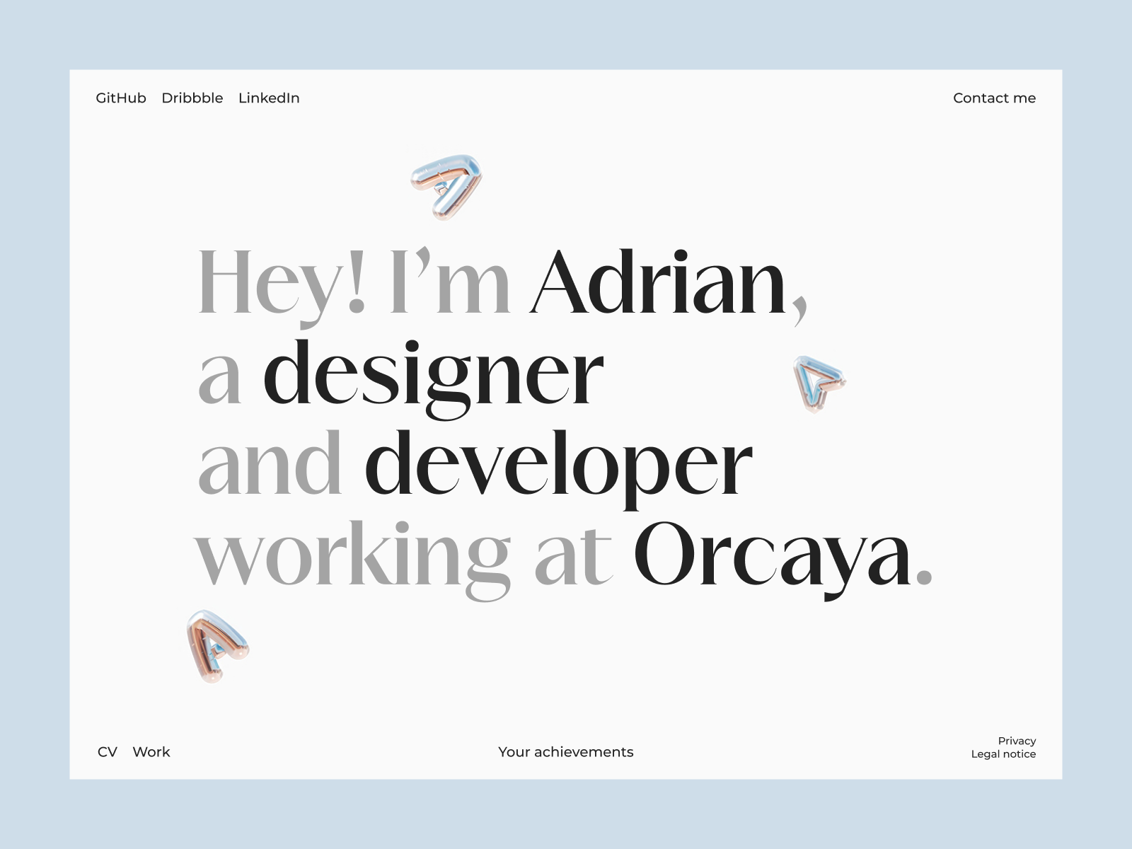 Personal website 3d achievements balloons interactive personal spline three.js website