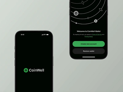 CoinWell Wallet - Splash screen animation clean create account cryptocurrency figma ios logo mobile nft product design splash screen ui ux wallet