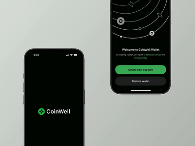 CoinWell Wallet - Splash screen animation clean create account cryptocurrency figma ios logo mobile nft product design splash screen ui ux wallet