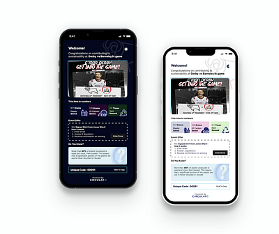 Circulayo x Derby County Sustainability landing view. ui uiux vector