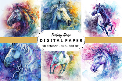Watercolor Fantasy Horse Background commercial use art