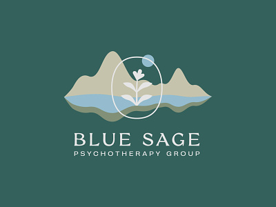Blue Sage Psychotherapy Group Logo branding desert design graphic design growth icon illustration logo modern mountains nature plants reflection symbol therapist therapy vector wordmark