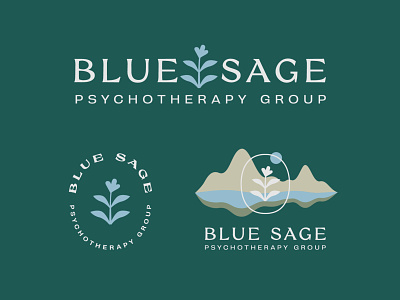 Blue Sage Psychotherapy Group Logos brand branding design fun graphic design illustration landscape logo modern mountain nature organic plants small business therapy vector
