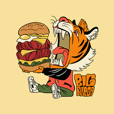 Burger Tiger Mascot burger character design fast food food branding foodie hamburger illustration japan mascot meat real estate restaurant tiger