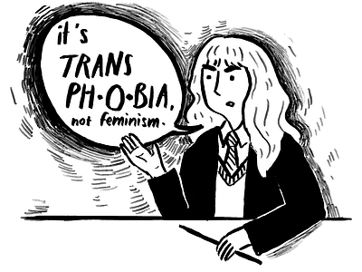 It's transphobia, not feminism characters comic editorial illustration ink