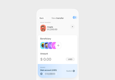 transfer money (first screen) banking contacts mobile app transfer ui users