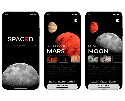 Mobile app about planets design ui ux