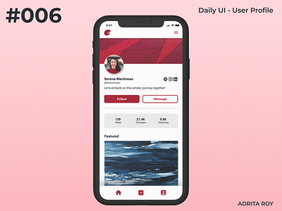 Daily UI 006 - User Profile aesthetic dailychallenge dailyui design designprocess designthinking figma mobile mobile app profile prototype ui uiux userprofile ux