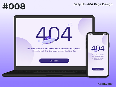 Daily UI 008 - 404 Page Design 404 page design aesthetic dailychallenge dailyui design designprocess designthinking desktop figma mobile responsive design ui uiux ux