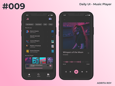 Daily UI 009 - Music Player aesthetic dailychallenge dailyui design designprocess figma mobile mobile app music player prototype ui uiux ux