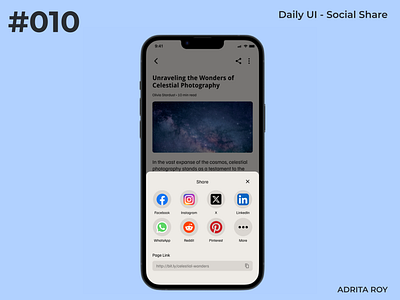 Daily UI 010 - Social Share dailychallenge dailyui design designprocess designthinking figma mobile mobile app product design prototype social share ui uiux ux