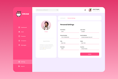 Cream - Personal Settings Form design figma form product design ui ui design