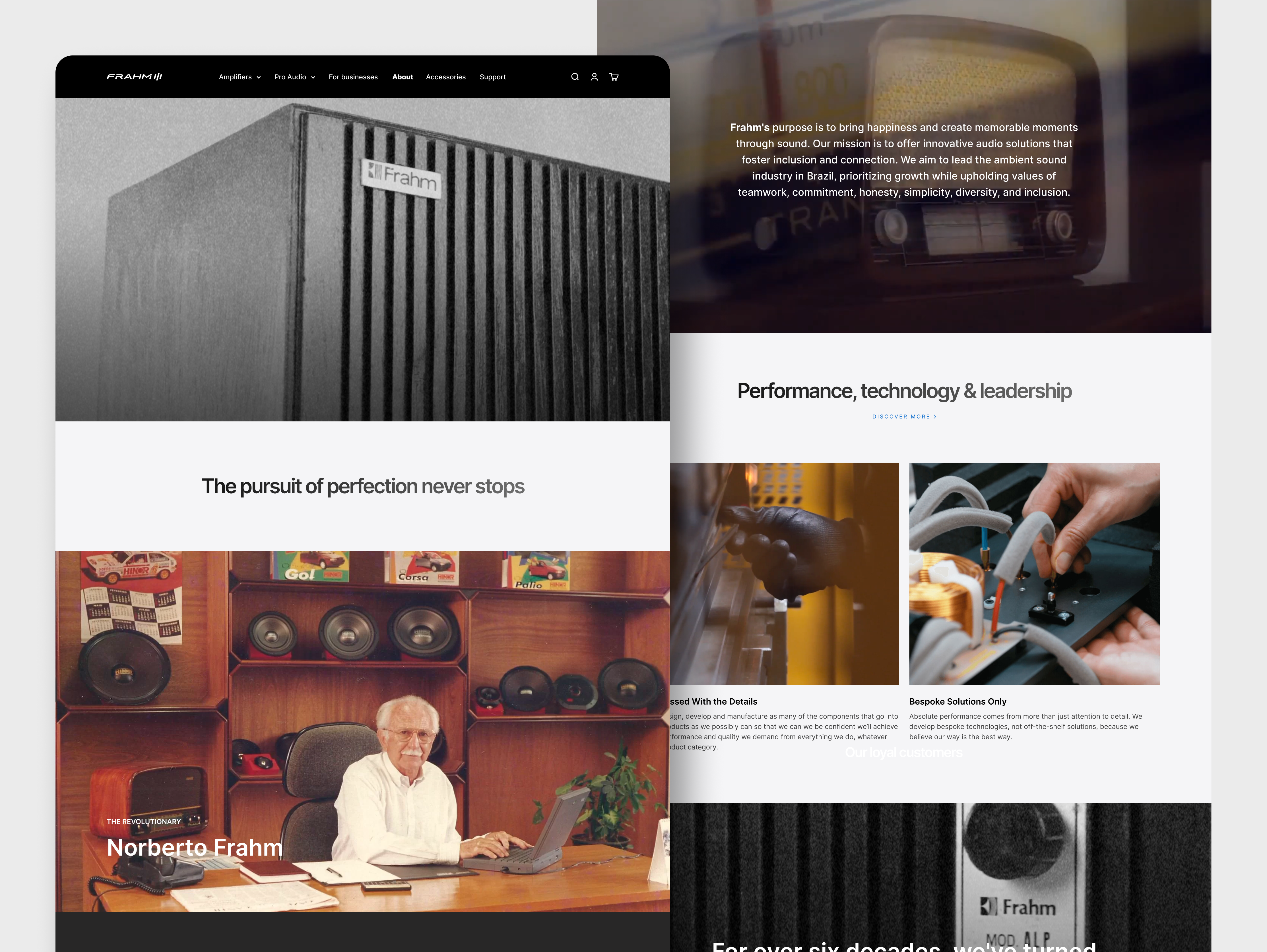 Speaker Sales Ecommerce Website - Frahm branding brasil brazil cards cards ui company design design system ecommerce ecommerce page ecommerce website graphic design instruments page shadows sound speakers ui website