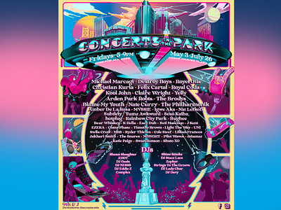 Concerts in the Park Sacramento 2024 Poster 70s airbrush california design festival gigposter gigposters illustration norcal poster posters psychedelic sacramento sactown typography ufo