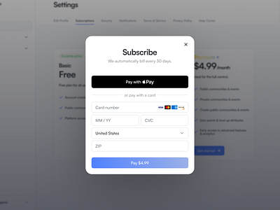 Payment pop-up admin component design gradient modal payment popup product design saas ui ux