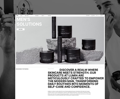 Lumin: Redefining Skincare for Men (Website) black and white bold cosmetics e commerce men skincare typography ui web design