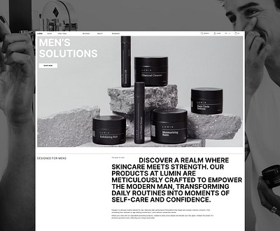 Lumin: Redefining Skincare for Men (Website) black and white bold cosmetics e commerce men skincare typography ui web design