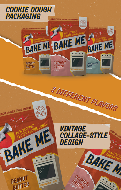 Cookie Dough Vintage Style Packaging branding collage collage packaging cookie dough design label design package packaging packaging design retro design retro packaging typography vintage vintage collage