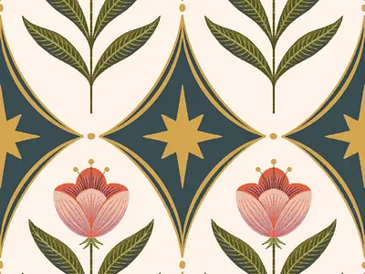 Floral Stars Wallpaper Design fabric flowers home decor illustration pattern stars surface design tulip wallpaper