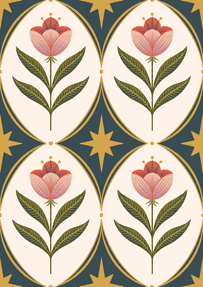 Floral Stars Wallpaper Design fabric flowers home decor illustration pattern stars surface design tulip wallpaper