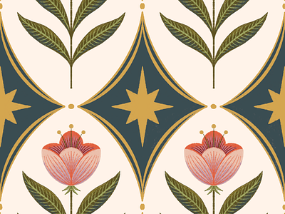 Floral Stars Wallpaper Design fabric flowers home decor illustration pattern stars surface design tulip wallpaper