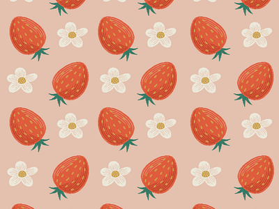 Strawberries Simplified flowers fruit illustration pattern spring strawberries summer surface design wrapping paper