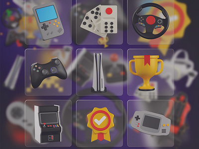 Gaming 3D Icon Set 3d achievement achievement badge animation arcade machine game console gameboy games gaming gaming controller icon illustration joypad nintendo nintendo classin controller playstation ps5 ui video game