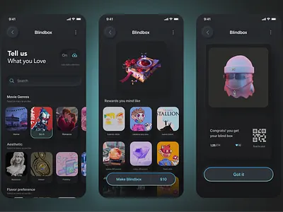 NFT Mystery Box app blind box dark mode lottery mingle mobile neumorphism nft