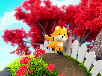 Fall Fox 3d after effects animation c4d cgi character animation cinema 4d cute fall fox leaf loop minimal mograph motion graphics mushroom tiktok